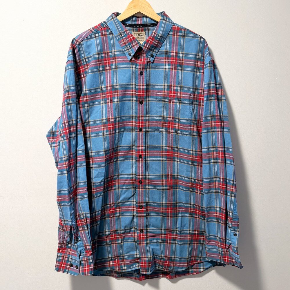 L.L. Bean XL-Tall Traditional Fit Blue Red Plaid Cotton Shirt - Excellent